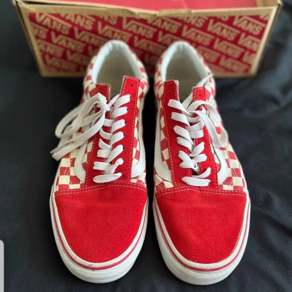 EUC Vans Old Skool Primary Check Red/White 10.5